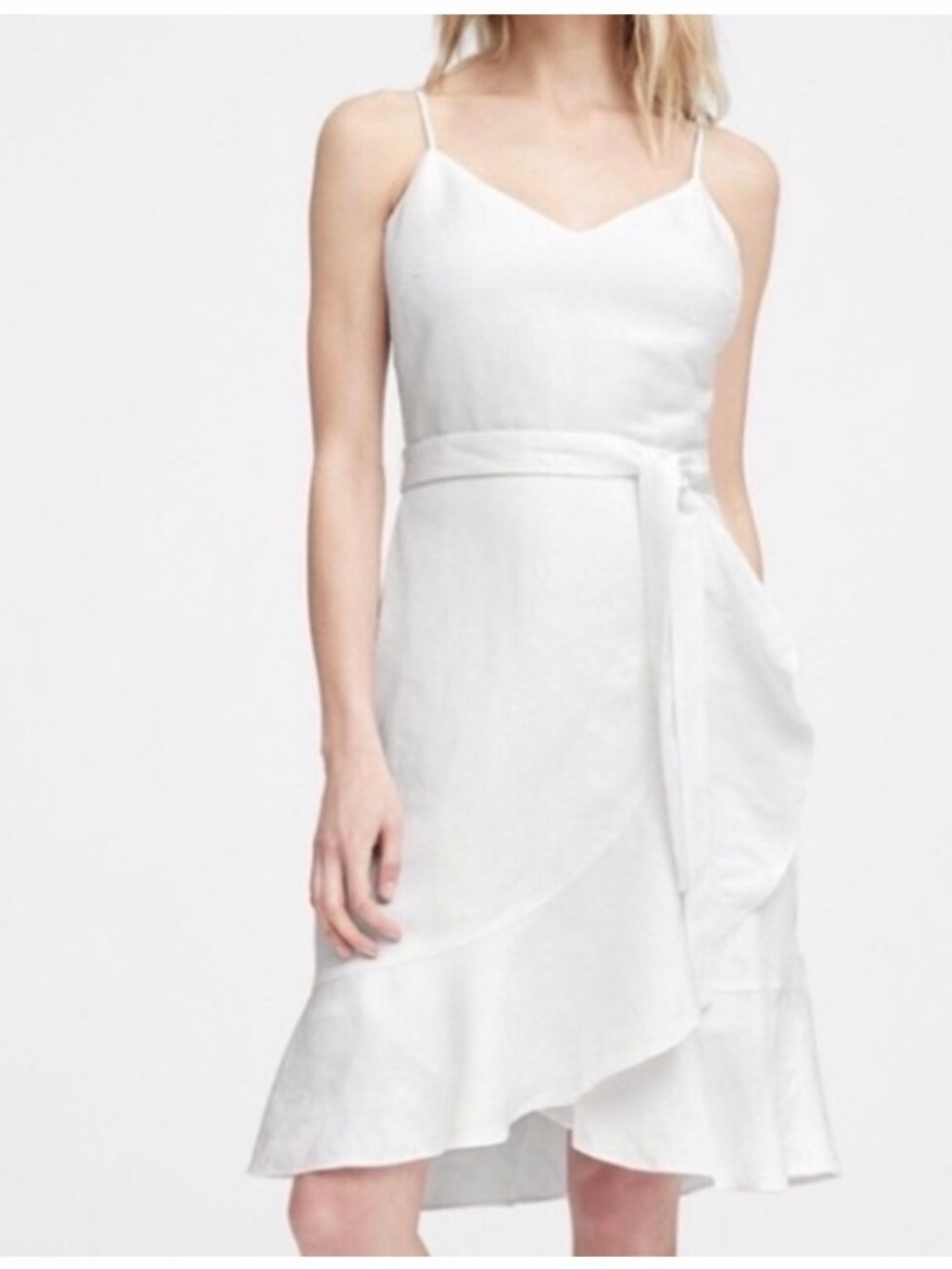 Banana Republic LINEN-BLEND RUFFLE WRAP DRESS